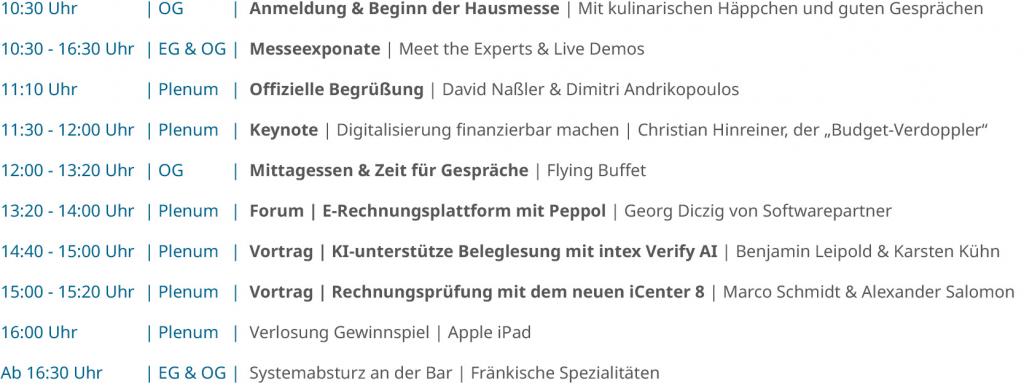 Agenda der intex Hausmesse 2026 am 01.010.2026